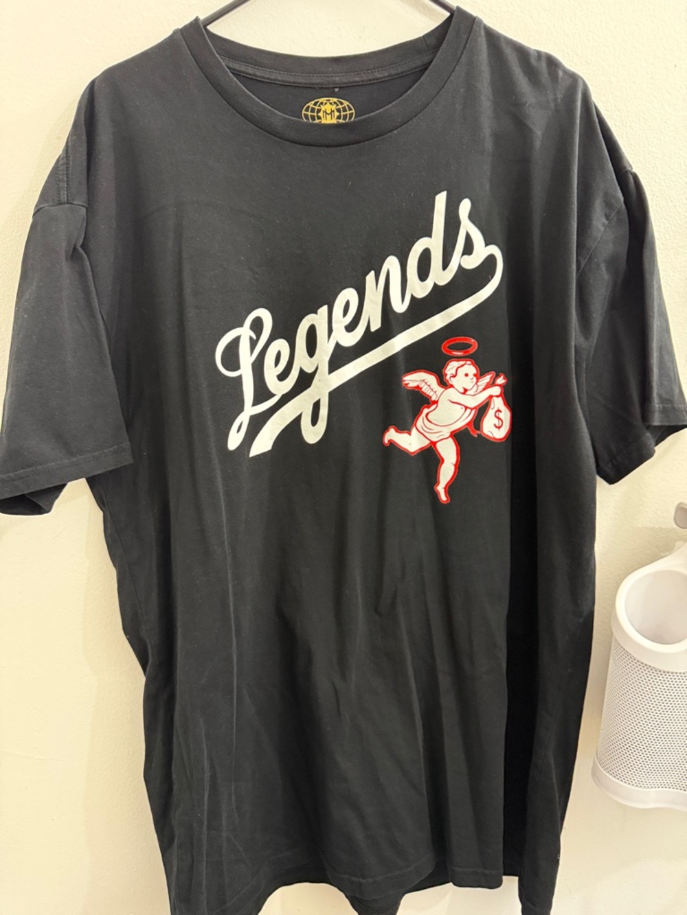 Hasta muerte legends angel black Tee - Black with White & Red Print